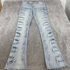Guapi Jeans Mens 34 Distressed Patchwork Flare Light Wash Denim Frayed Street